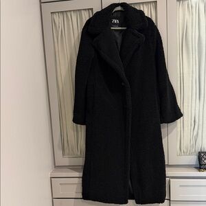 Zara Women's Black Teddy Full Length Coat
